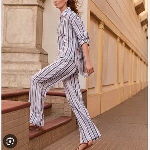 NWT LOFT Pull On Wide Leg Linen-Blend Tailored Pants Size 12